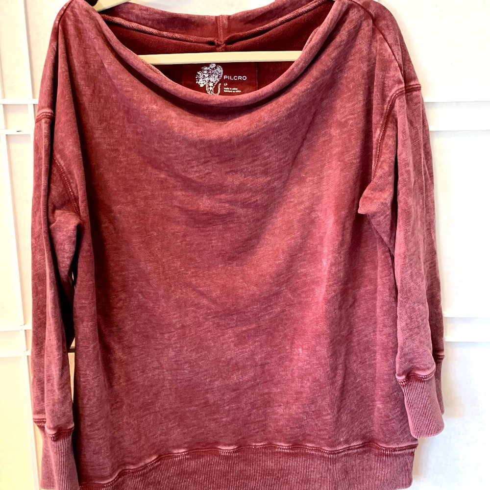 PILCRO by Anthropologie Red Acid Wash Sweatshirt Size Petite Large